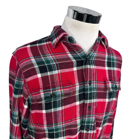 Polo Ralph Lauren Flannel Shirt Men's Large Red Plaid Cotton 2 Pockets Button Up - Picture 2 of 12